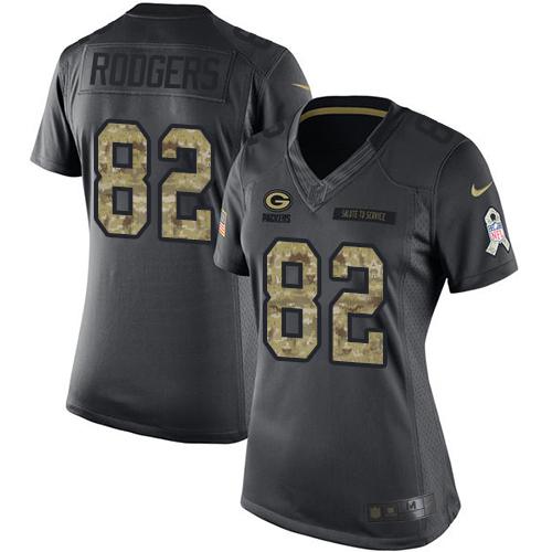 Nike Packers #82 Richard Rodgers Black Women's Stitched NFL Limited 2016 Salute to Service Jersey